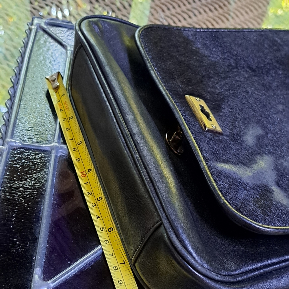 Fossil Vintage Black Leather with Cow Hair Flap Messenger Bag. CLOSET SALE. - Picture 10 of 12